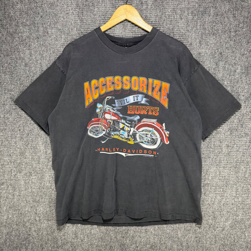 Vintage 1992 Harley Davidson Accessorize Til It Hurts T-Shirt XL Tulsa - Picture 1 of 7